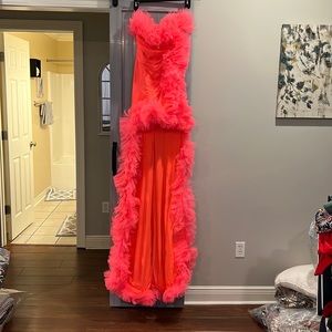 Show stopping neon, hi lo dress with tulle trim